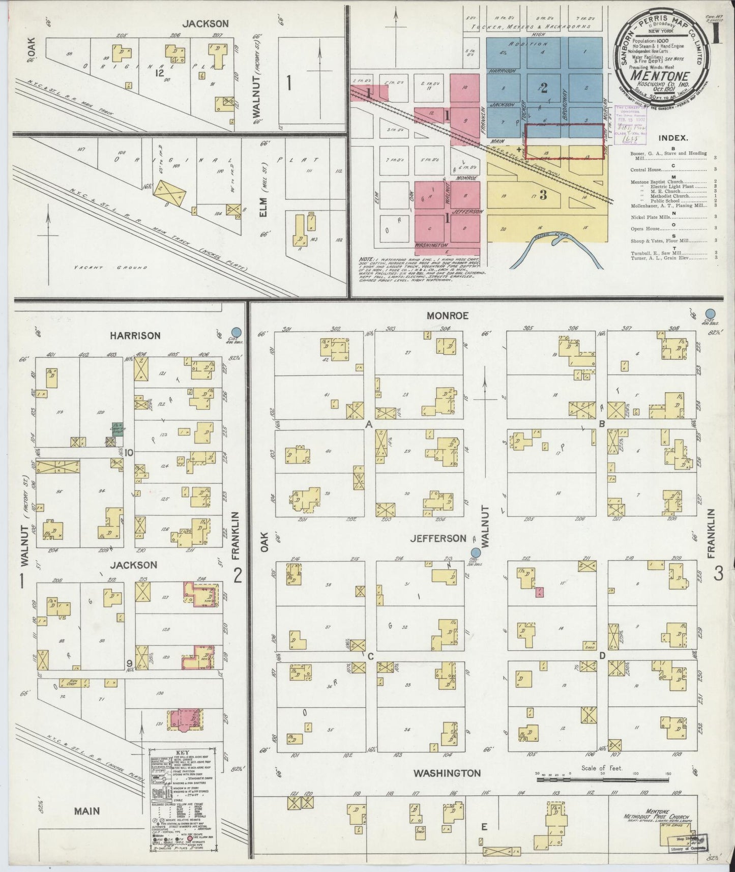 Sanborn Fire Insurance Map from Mentone, Kosciusko County, Indiana (1901), Sheet #0001 - Historic Sanborn Fire Insurance Map Print, vintage old map wall art, antique decor, genealogy gift, Indiana Indiana map