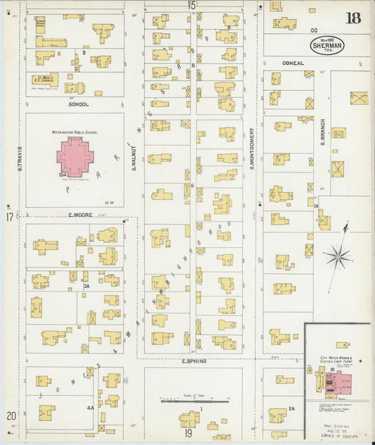 Sanborn Fire Insurance Map from Sherman, Grayson County, Texas (1902), Sheet #0018 - Historic Sanborn Fire Insurance Map Print, vintage old map wall art, antique decor, genealogy gift, Texas Texas map