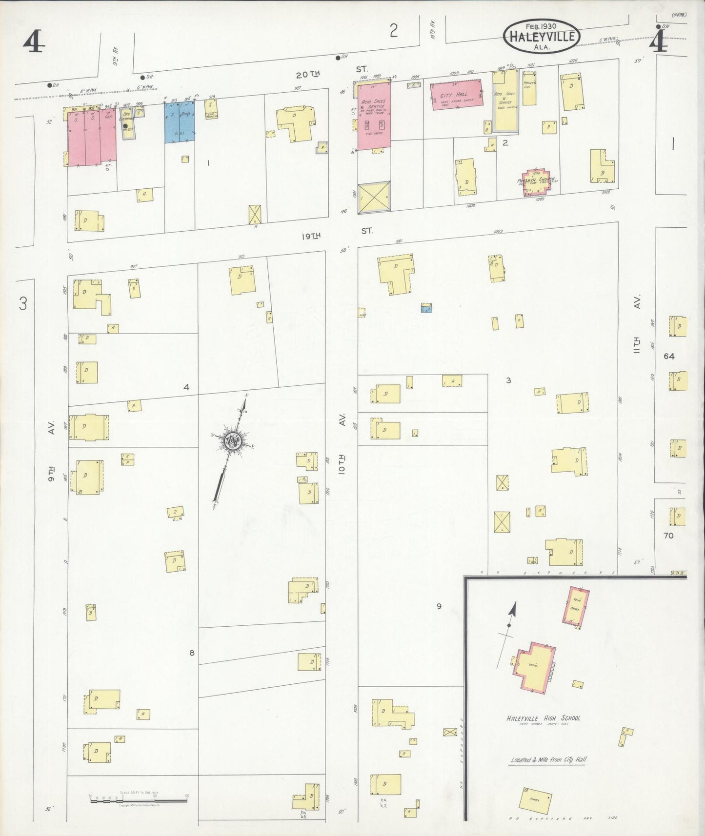 Sanborn Fire Insurance Map from Haleyville, Winston County, Alabama (1930), Sheet #0004 - Complete Map Set gallery image, historic Sanborn map, vintage wall art, Alabama Alabama