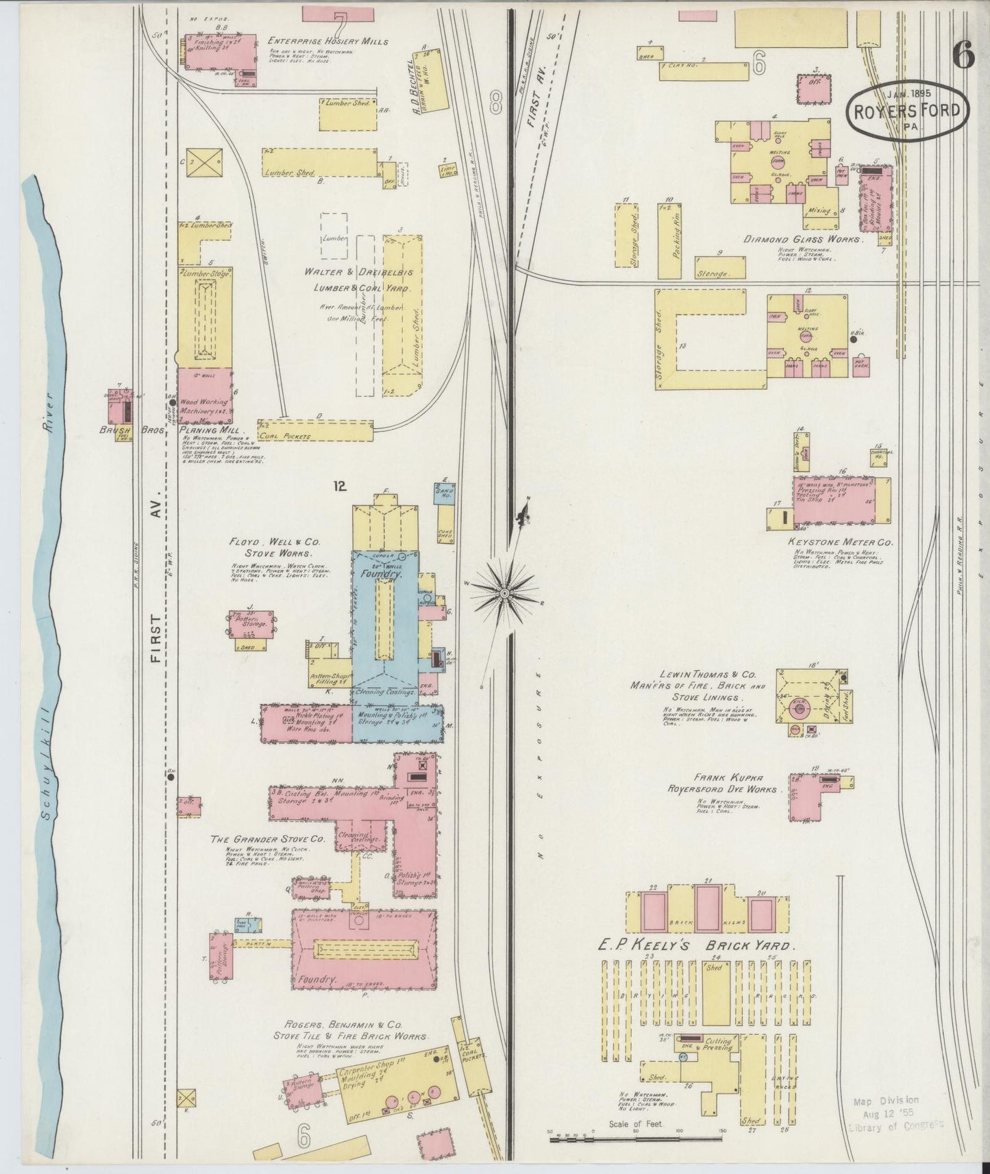 Sanborn Fire Insurance Map from Royersford, Montgomery County, Pennsylvania (1895), Sheet #0006 - Complete Map Set gallery image, historic Sanborn map, vintage wall art, Pennsylvania Pennsylvania