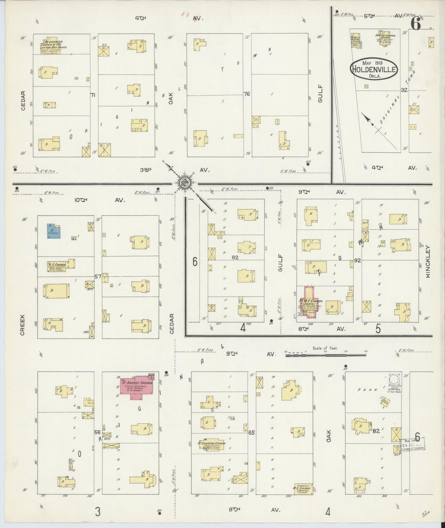 Sanborn Fire Insurance Map from Holdenville, Hughes County, Oklahoma (1913), Sheet #0006 - Historic Sanborn Fire Insurance Map Print, vintage old map wall art, antique decor, genealogy gift, Oklahoma Oklahoma map
