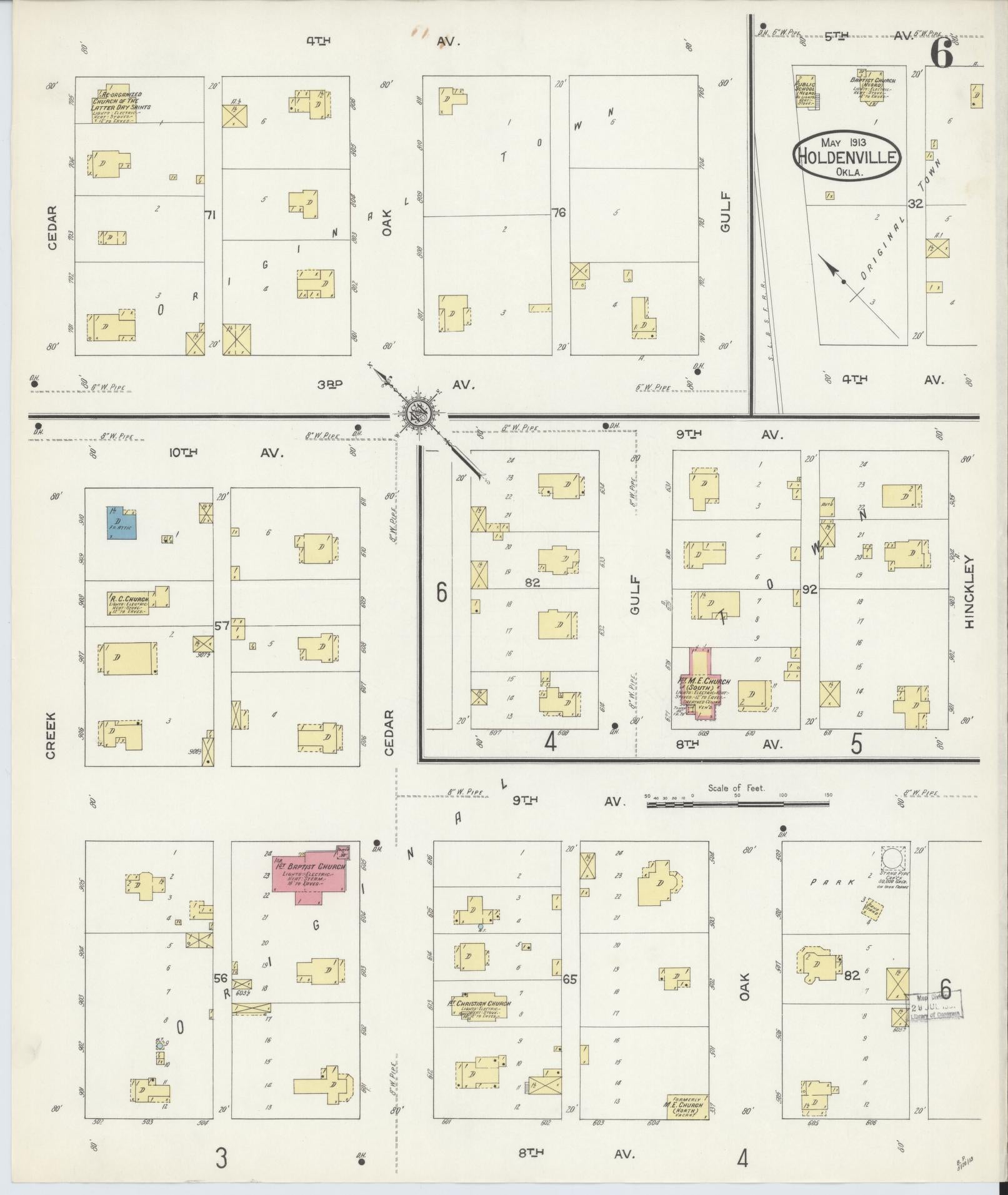 Sanborn Fire Insurance Map from Holdenville, Hughes County, Oklahoma (1913), Sheet #0006 - Historic Sanborn Fire Insurance Map Print, vintage old map wall art, antique decor, genealogy gift, Oklahoma Oklahoma map