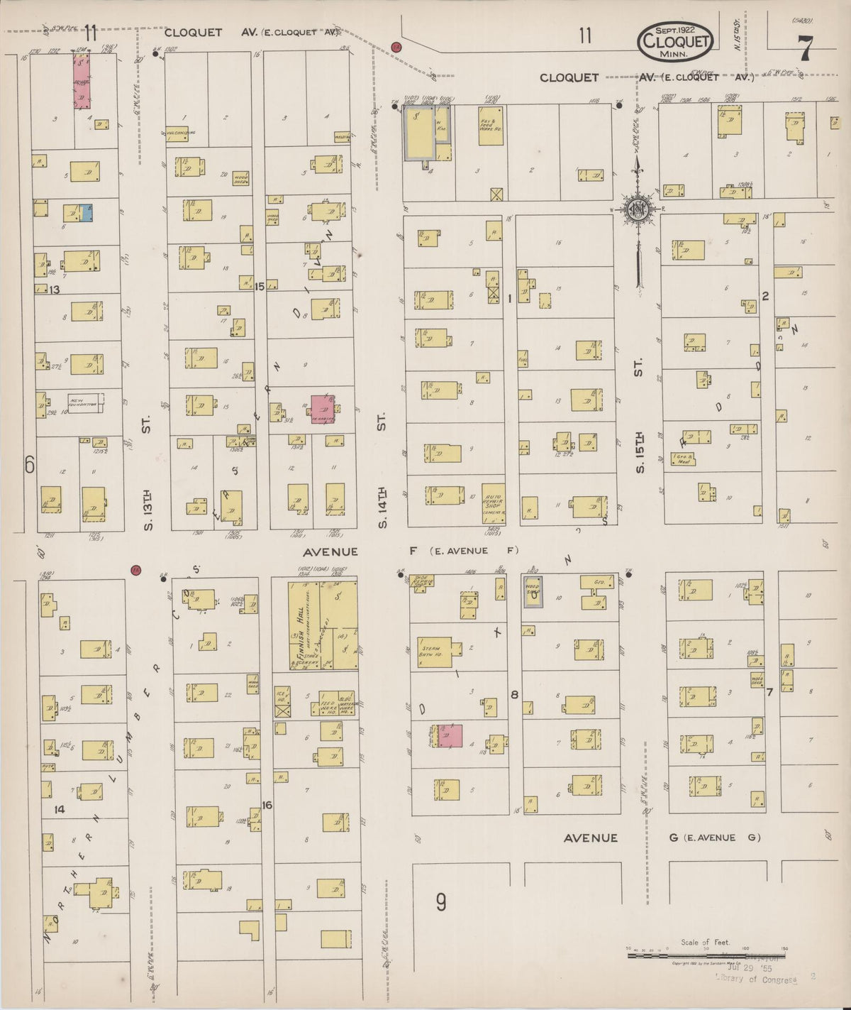 Sanborn Fire Insurance Map from Cloquet, Carlton County, Minnesota (1922), Sheet #0007 - Complete Map Set gallery image, historic Sanborn map, vintage wall art, Minnesota Minnesota