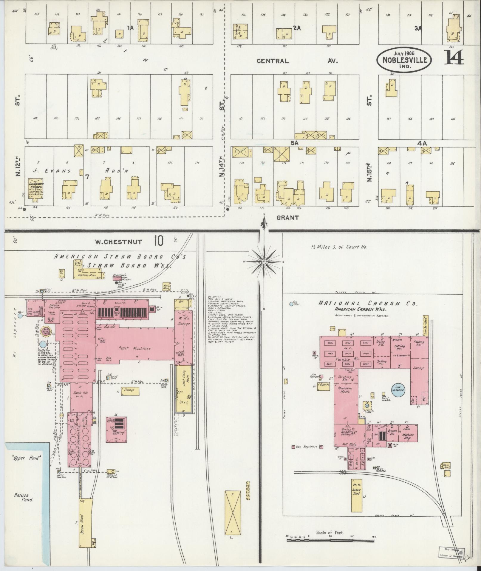 Sanborn Fire Insurance Map from Noblesville, Hamilton County, Indiana (1905), Sheet #0014 - Complete Map Set gallery image, historic Sanborn map, vintage wall art, Indiana Indiana