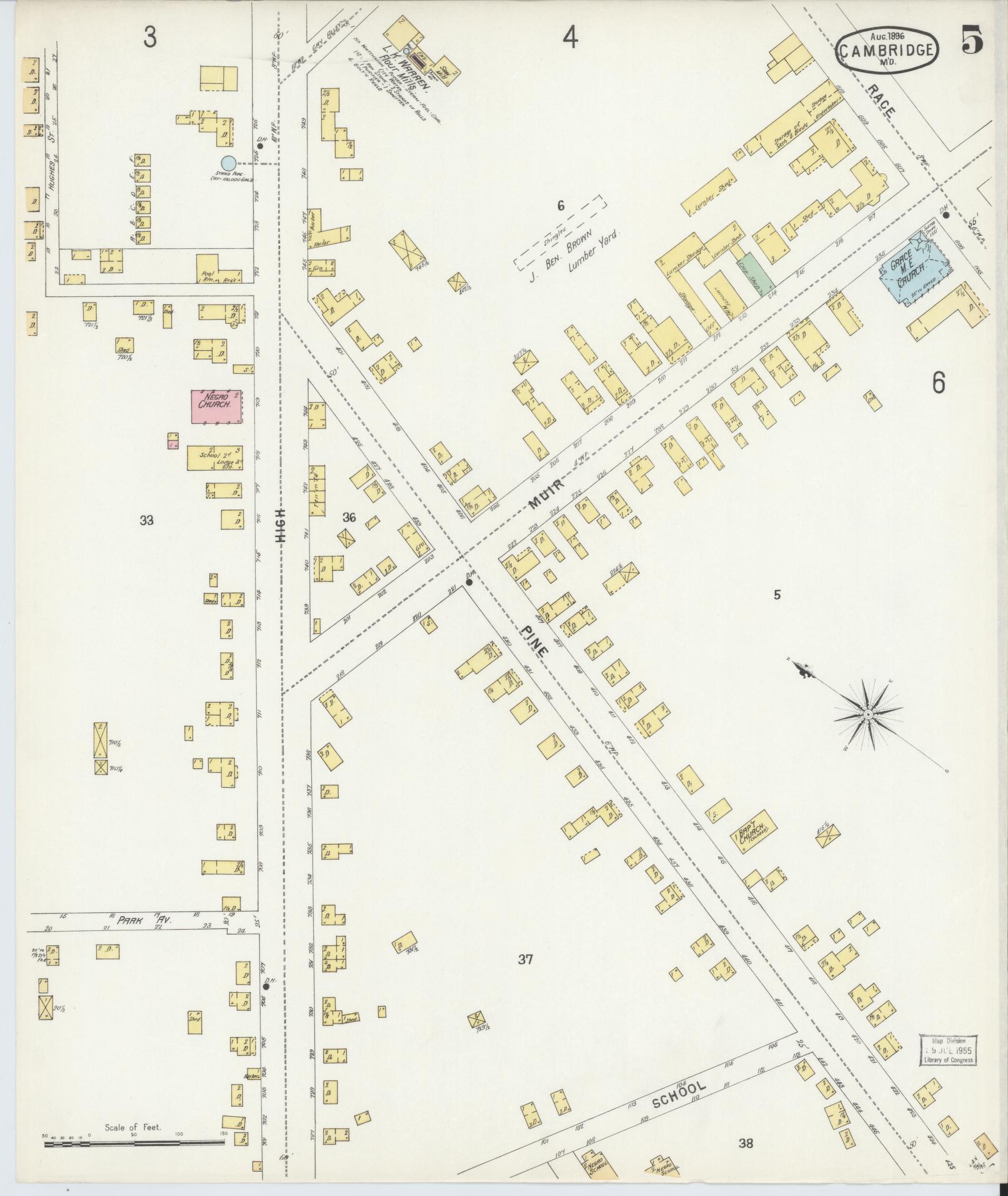 Sanborn Fire Insurance Map from Cambridge, Dorchester County, Maryland (1896), Sheet #0005 - Complete Map Set gallery image, historic Sanborn map, vintage wall art, Maryland Maryland