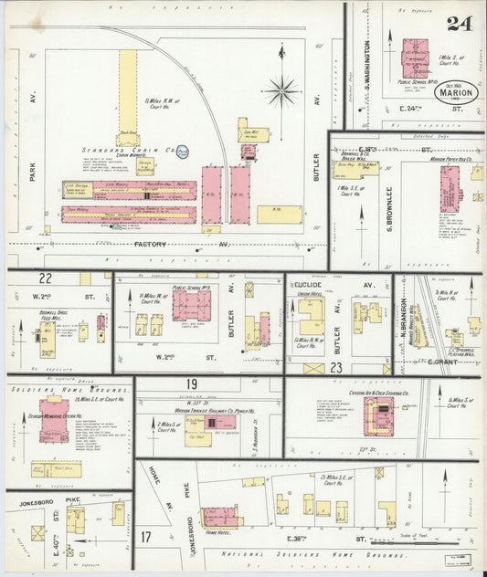 Sanborn Fire Insurance Map from Marion, Grant County, Indiana (1901), Sheet #0024 - Historic Sanborn Fire Insurance Map Print, vintage old map wall art, antique decor, genealogy gift, Indiana Indiana map