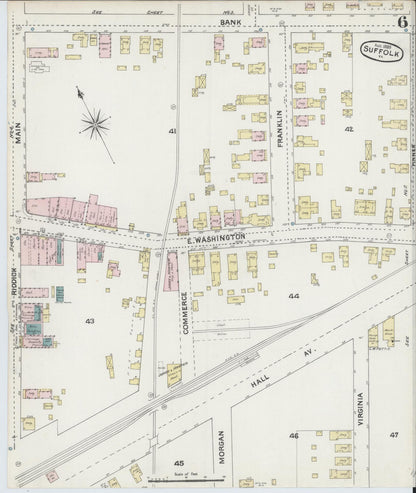Sanborn Fire Insurance Map from Suffolk, Independent Cities, Virginia (1889), Sheet #0006 - Historic Sanborn Fire Insurance Map Print, vintage old map wall art, antique decor, genealogy gift, Virginia Virginia map