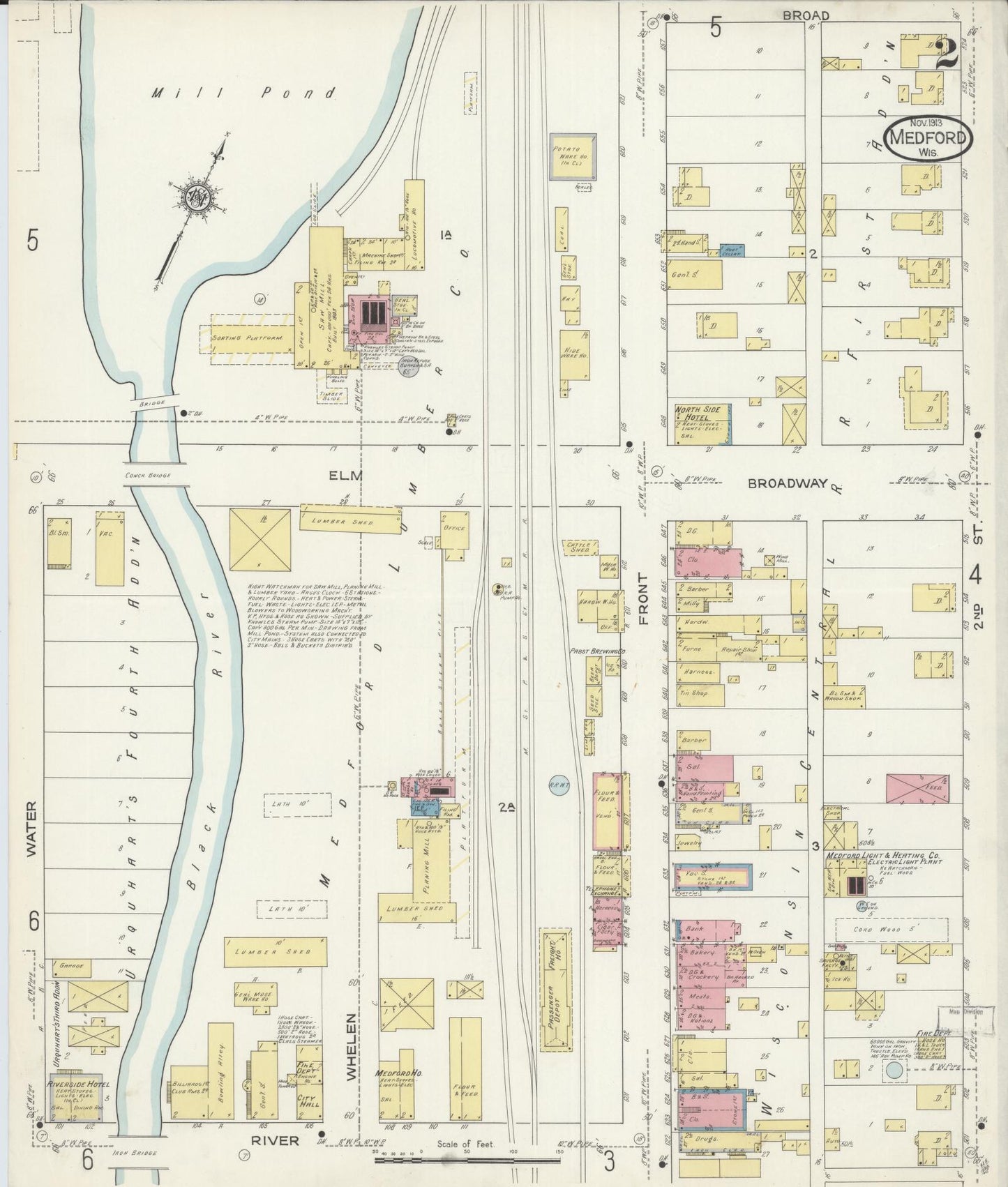 Sanborn Fire Insurance Map from Medford, Taylor County, Wisconsin (1913), Sheet #0002 - Complete Map Set gallery image, historic Sanborn map, vintage wall art, Wisconsin Wisconsin