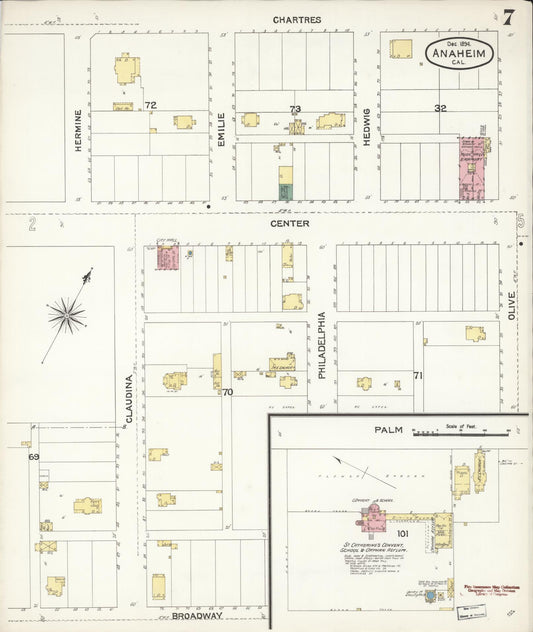 Sanborn Fire Insurance Map from Anaheim, Orange County, California (1894), Sheet #0007 - Historic Sanborn Fire Insurance Map Print, vintage old map wall art, antique decor, genealogy gift, California California map