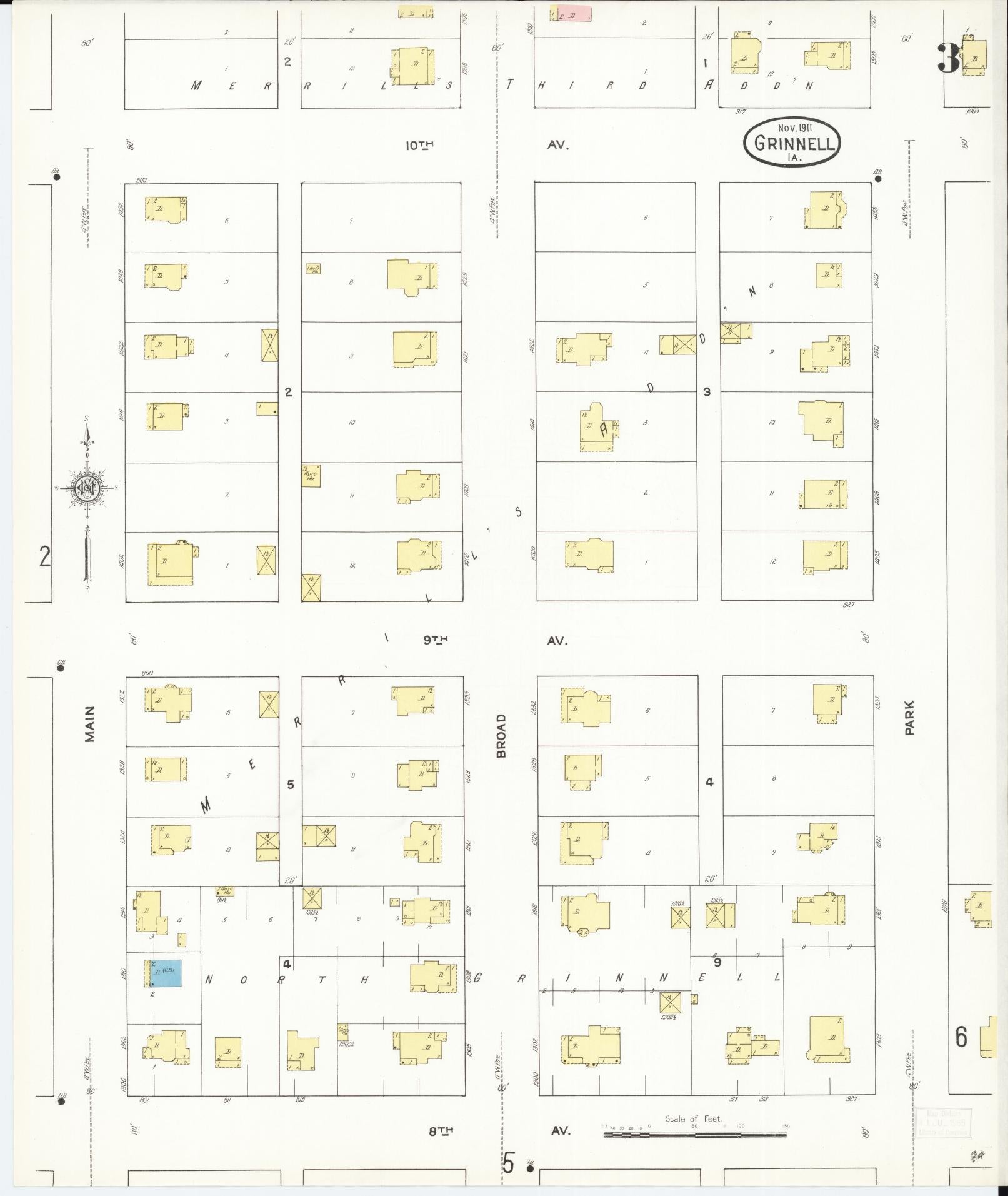 Sanborn Fire Insurance Map from Grinnell, Poweshiek County, Iowa (1911), Sheet #0003 - Historic Sanborn Fire Insurance Map Print, vintage old map wall art