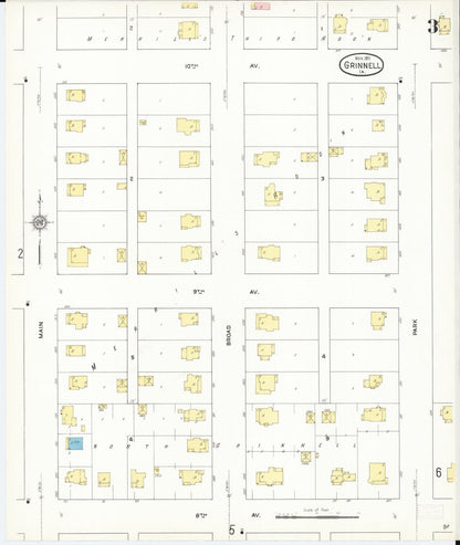 Sanborn Fire Insurance Map from Grinnell, Poweshiek County, Iowa (1911), Sheet #0003 - Historic Sanborn Fire Insurance Map Print, vintage old map wall art