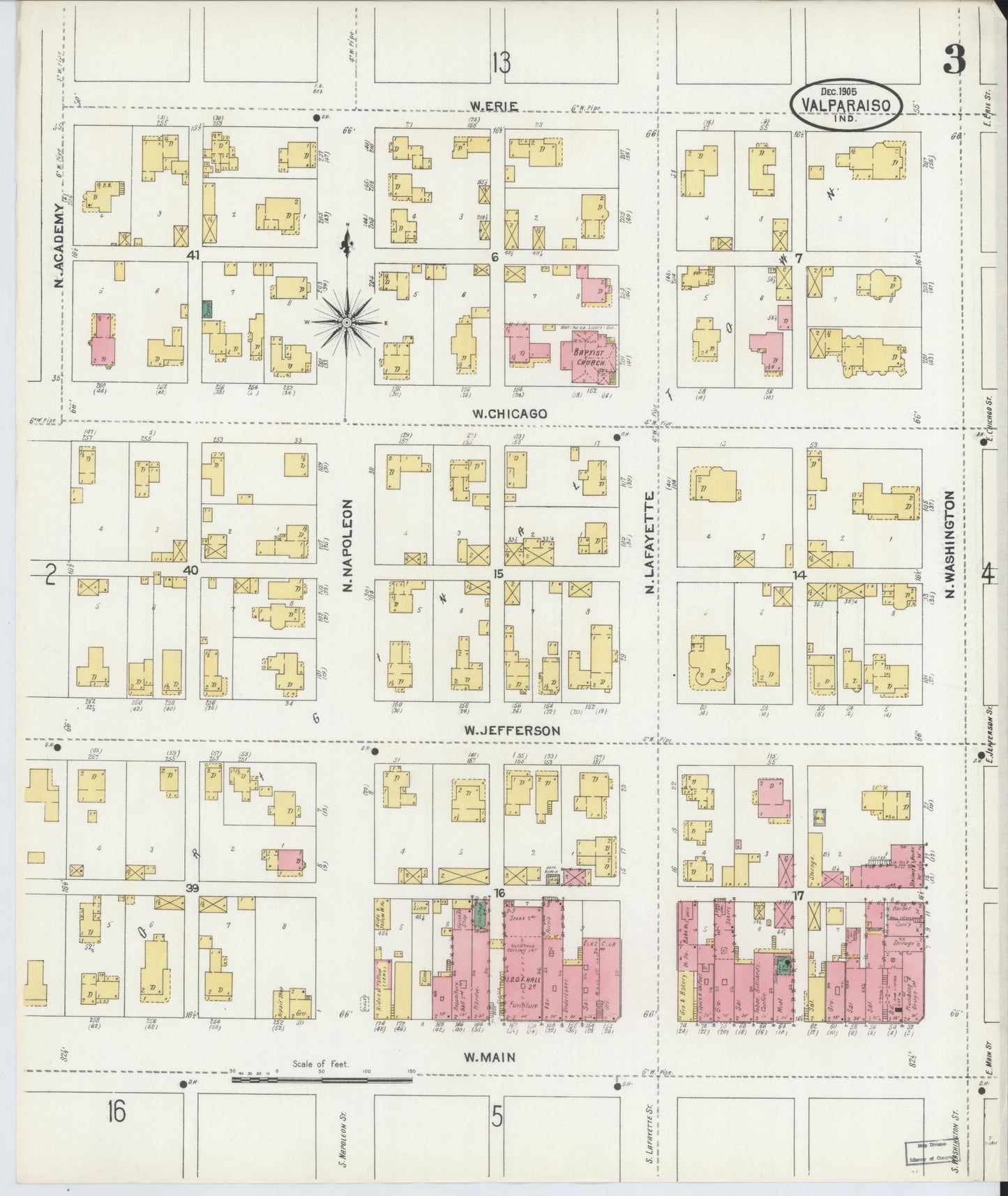 Sanborn Fire Insurance Map from Valparaiso, Porter County, Indiana (1905), Sheet #0003 - Historic Sanborn Fire Insurance Map Print, vintage old map wall art, antique decor, genealogy gift, Indiana Indiana map