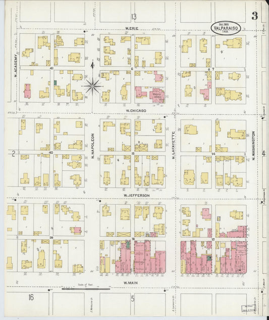 Sanborn Fire Insurance Map from Valparaiso, Porter County, Indiana (1905), Sheet #0003 - Historic Sanborn Fire Insurance Map Print, vintage old map wall art, antique decor, genealogy gift, Indiana Indiana map