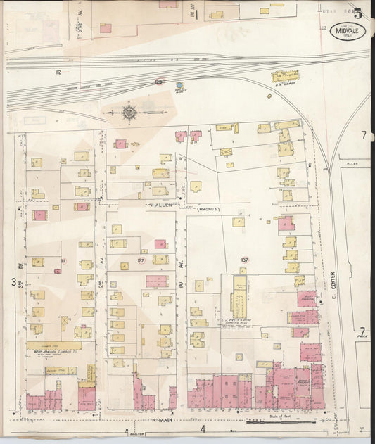 Sanborn Fire Insurance Map from Midvale, Salt Lake County, Utah (1942), Sheet #0005 - Historic Sanborn Fire Insurance Map Print, vintage old map wall art, antique decor, genealogy gift, Utah Utah map