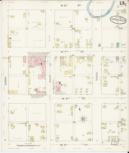 Sanborn Fire Insurance Map from Sioux City, Woodbury County, Iowa (1886), Sheet #0013 - Historic Sanborn Fire Insurance Map Print, vintage old map wall art