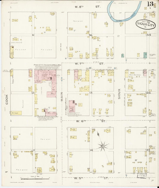 Sanborn Fire Insurance Map from Sioux City, Woodbury County, Iowa (1886), Sheet #0013 - Historic Sanborn Fire Insurance Map Print, vintage old map wall art