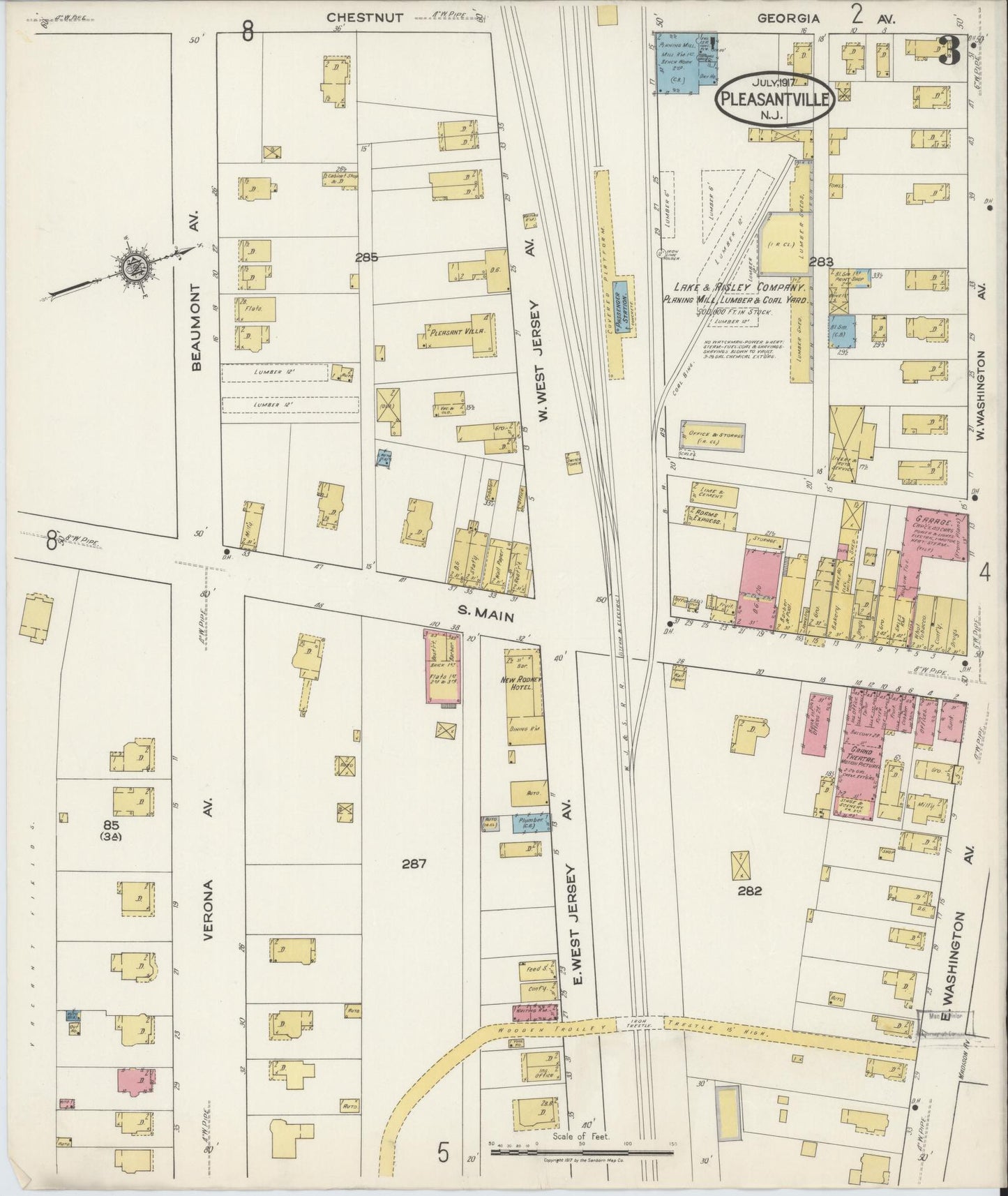 Sanborn Fire Insurance Map from Pleasantville, Atlantic County, New Jersey (1917), Sheet #0003 - Complete Map Set gallery image, historic Sanborn map, vintage wall art, New Jersey New Jersey