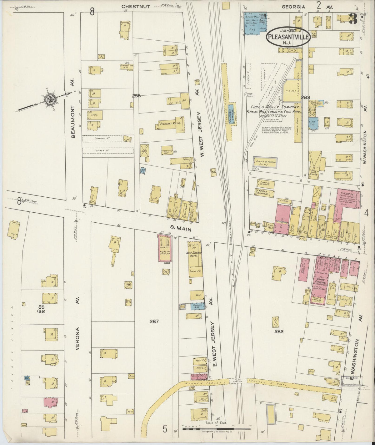 Sanborn Fire Insurance Map from Pleasantville, Atlantic County, New Jersey (1917), Sheet #0003 - Complete Map Set gallery image, historic Sanborn map, vintage wall art, New Jersey New Jersey