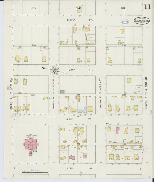Sanborn Fire Insurance Map from Laramie, Albany County, Wyoming (1894), Sheet #0011 - Historic Sanborn Fire Insurance Map Print, vintage old map wall art, antique decor, genealogy gift, Wyoming Wyoming map