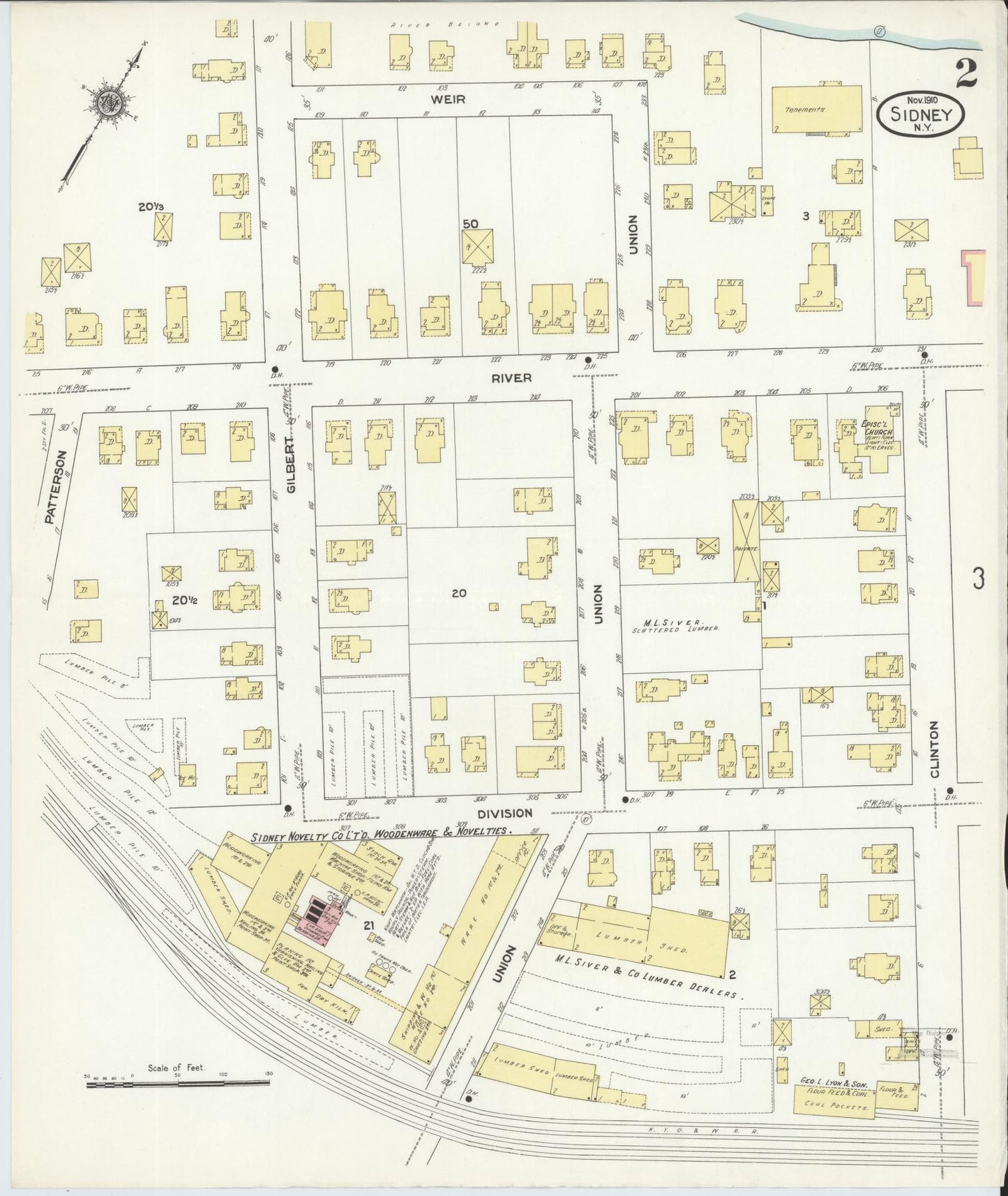Sanborn Fire Insurance Map from Sidney, Delaware County, New York (1910), Sheet #0002 - Complete Map Set gallery image, historic Sanborn map, vintage wall art, New York New York