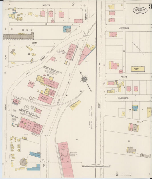 Sanborn Fire Insurance Map from Nogales, Santa Cruz County, Arizona (1917), Sheet #0003 - Historic Sanborn Fire Insurance Map Print, vintage old map wall art, antique decor, genealogy gift, Arizona Arizona map