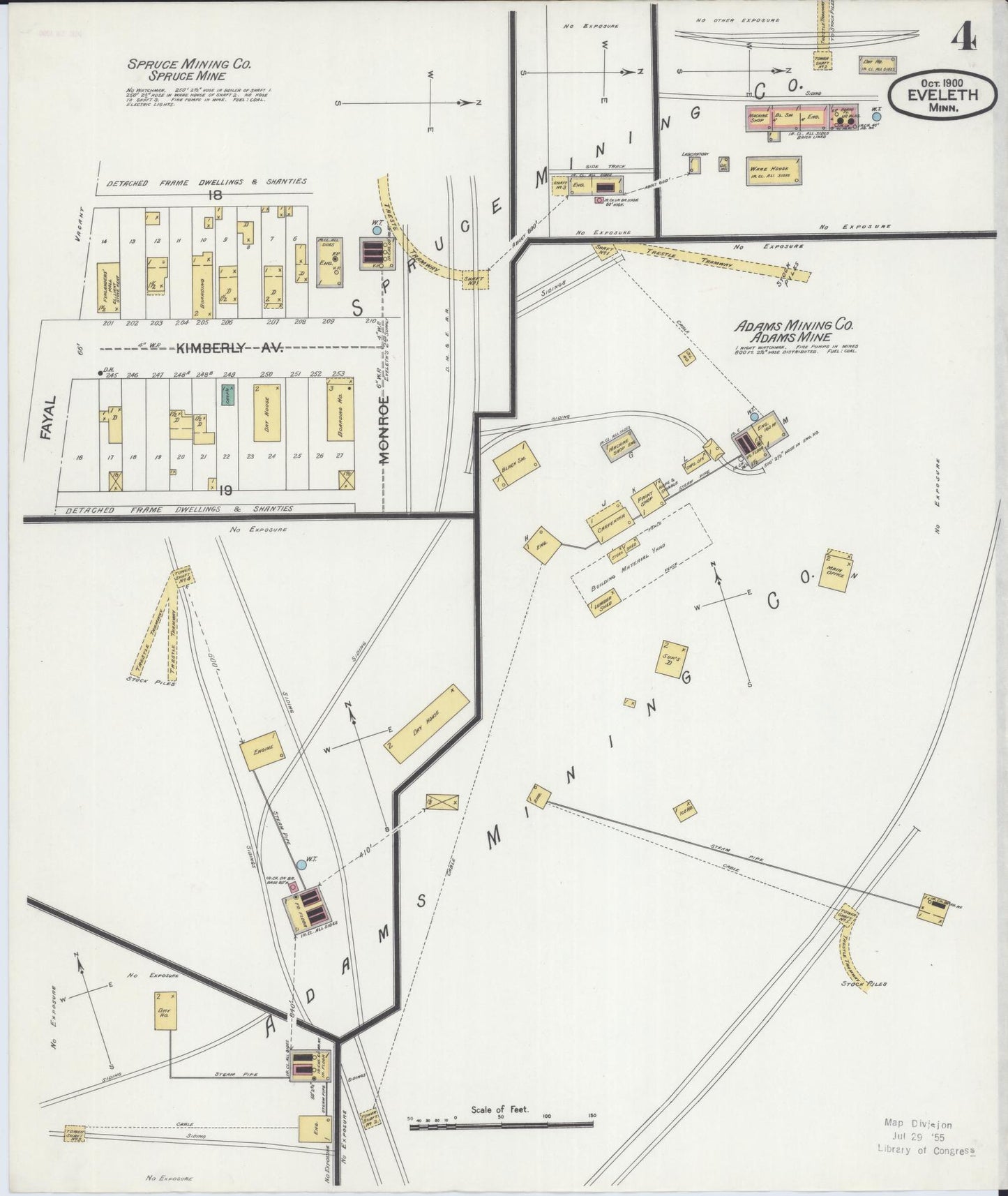 Sanborn Fire Insurance Map from Eveleth, Saint Louis County, Minnesota (1900), Sheet #0004 - Historic Sanborn Fire Insurance Map Print, vintage old map wall art, antique decor, genealogy gift, Minnesota Minnesota map