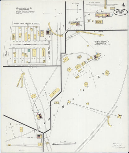 Sanborn Fire Insurance Map from Eveleth, Saint Louis County, Minnesota (1900), Sheet #0004 - Historic Sanborn Fire Insurance Map Print, vintage old map wall art, antique decor, genealogy gift, Minnesota Minnesota map