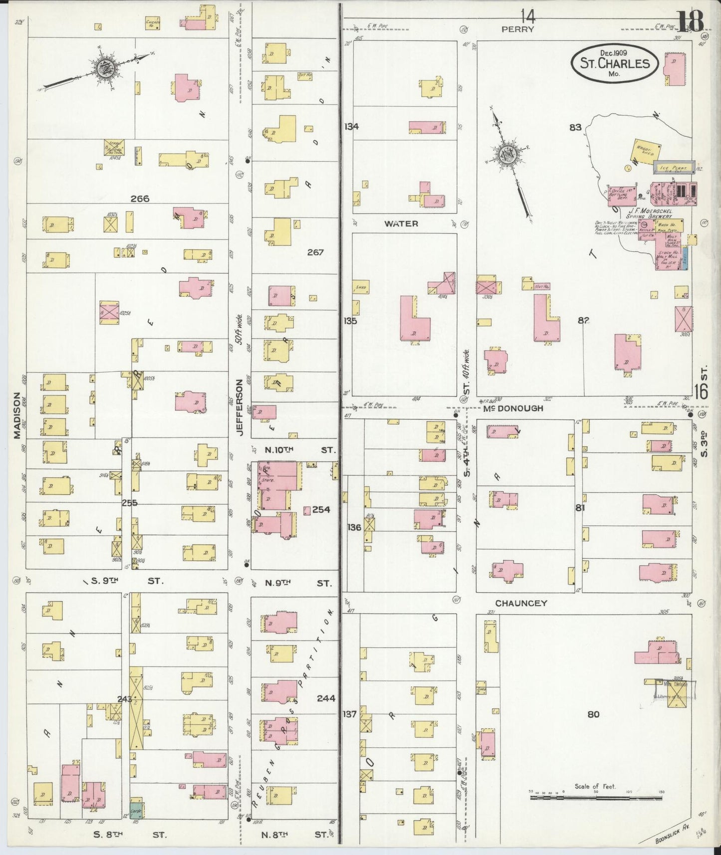 Sanborn Fire Insurance Map from Saint Charles, Saint Charles County, Missouri (1909), Sheet #0018 - Complete Map Set gallery image, historic Sanborn map, vintage wall art, Missouri Missouri