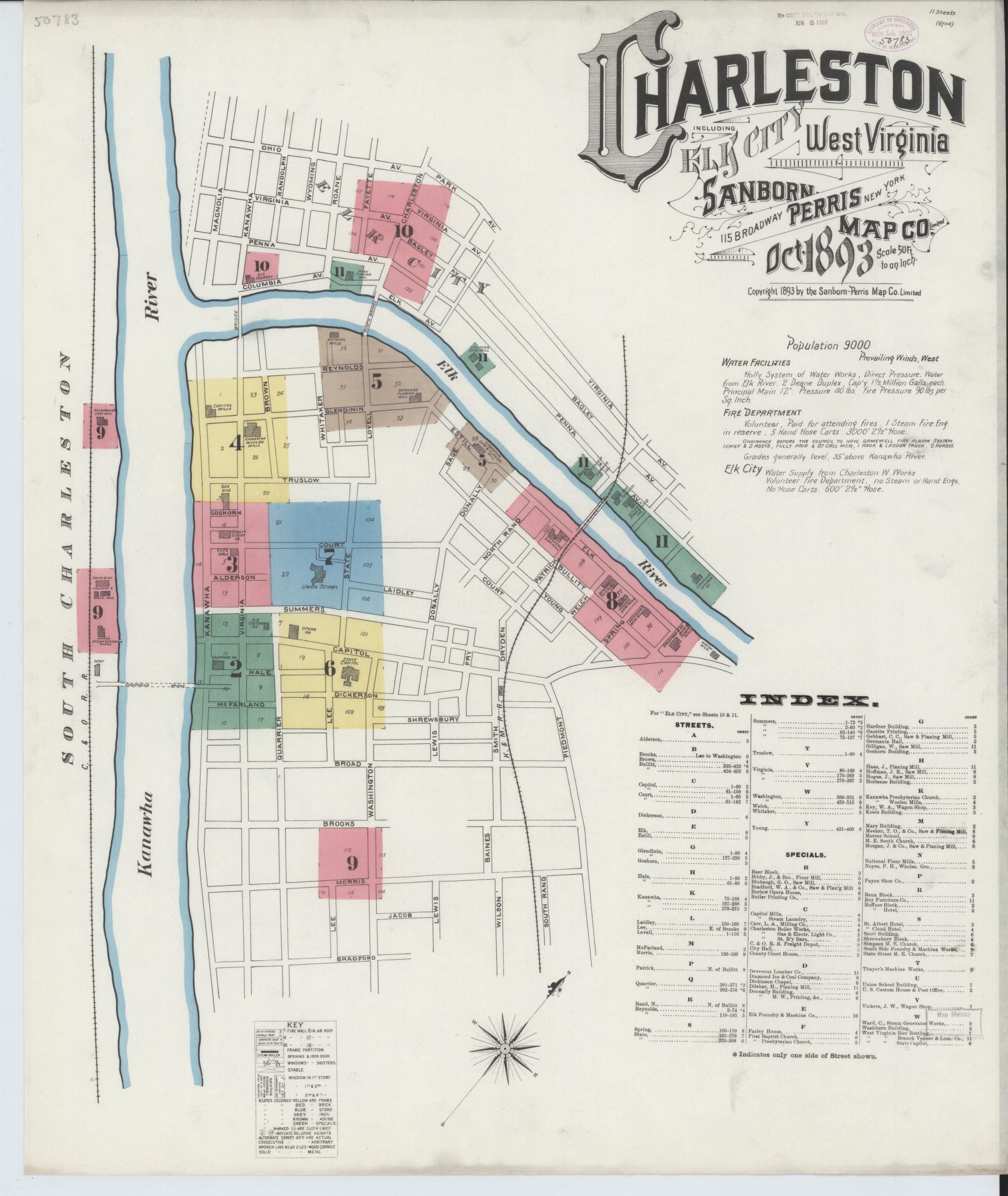 Sanborn Fire Insurance Map from Charleston, Kanawha County, West Virginia. (1893) – Historic Sanborn Fire Insurance Map Print