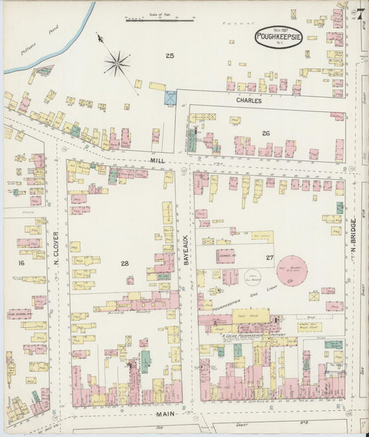 Sanborn Fire Insurance Map from Poughkeepsie, Dutchess County, New York (1887), Sheet #0007 - Historic Sanborn Fire Insurance Map Print, vintage old map wall art, antique decor, genealogy gift, New York New York map