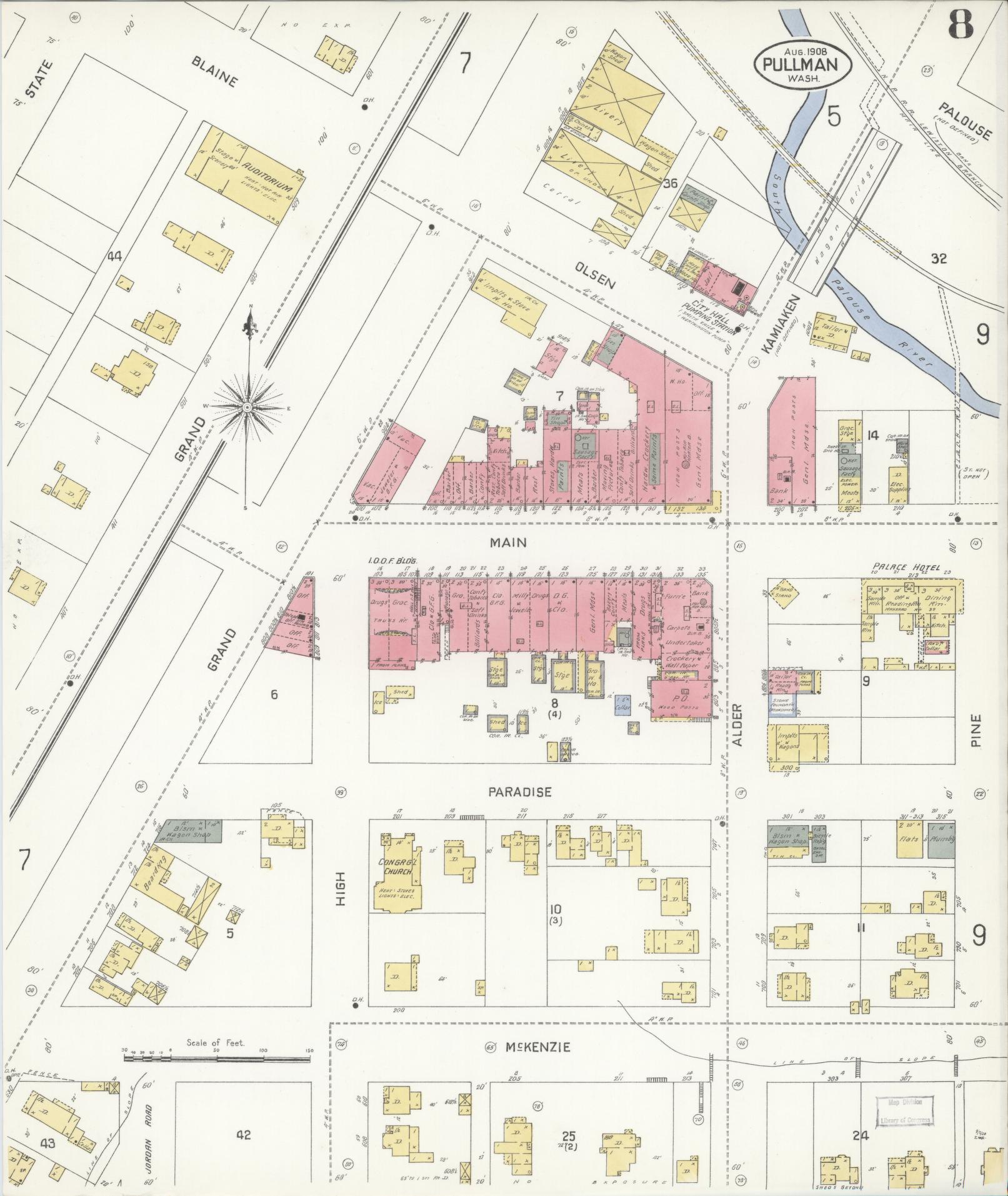 Sanborn Fire Insurance Map from Pullman, Whitman County, Washington (1908), Sheet #0008 - Complete Map Set gallery image, historic Sanborn map, vintage wall art, Washington Washington