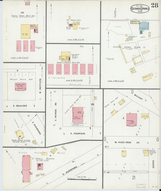 Sanborn Fire Insurance Map from Colorado Springs, El Paso County, Colorado (1900), Sheet #0028 - Historic Sanborn Fire Insurance Map Print, vintage old map wall art, antique decor, genealogy gift, Colorado Colorado map