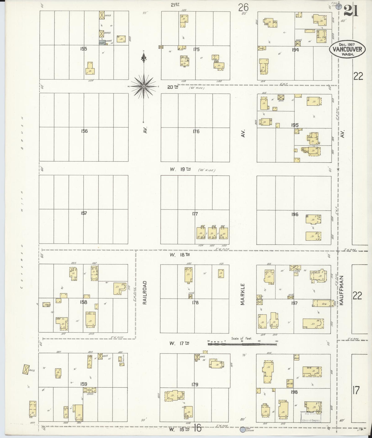 Sanborn Fire Insurance Map from Vancouver, Clark County, Washington (1907), Sheet #0021 - Historic Sanborn Fire Insurance Map Print, vintage old map wall art, antique decor, genealogy gift, Washington Washington map