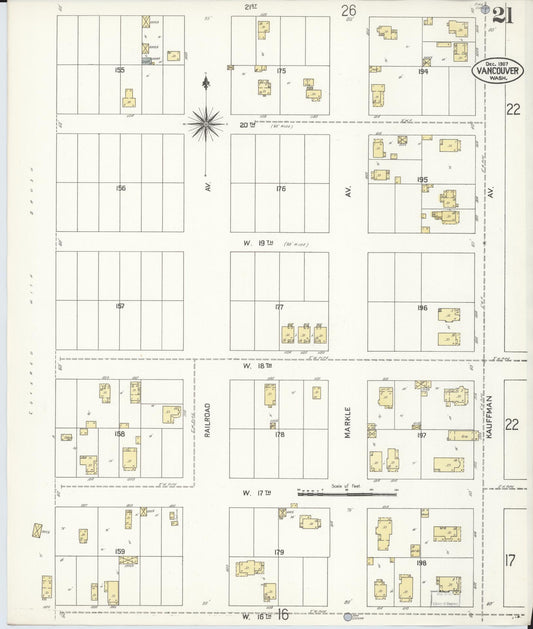 Sanborn Fire Insurance Map from Vancouver, Clark County, Washington (1907), Sheet #0021 - Historic Sanborn Fire Insurance Map Print, vintage old map wall art, antique decor, genealogy gift, Washington Washington map