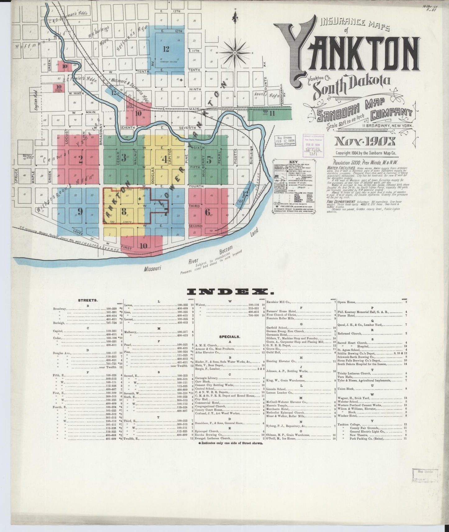 Sanborn Fire Insurance Map from Yankton, Yankton County, South Dakota (1903), Sheet #0001 - Historic Sanborn Fire Insurance Map Print, vintage old map wall art, antique decor, genealogy gift, South Dakota South Dakota map
