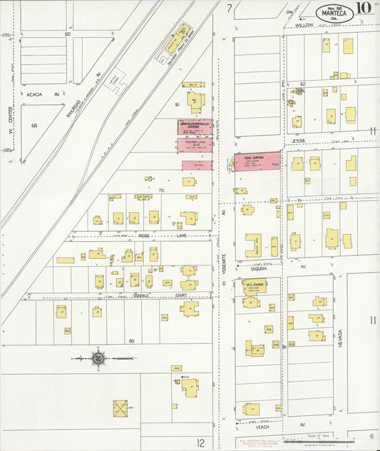 Sanborn Fire Insurance Map from Manteca, San Joaquin County, California (1921), Sheet #0010 - Historic Sanborn Fire Insurance Map Print, vintage old map wall art, antique decor, genealogy gift, California California map