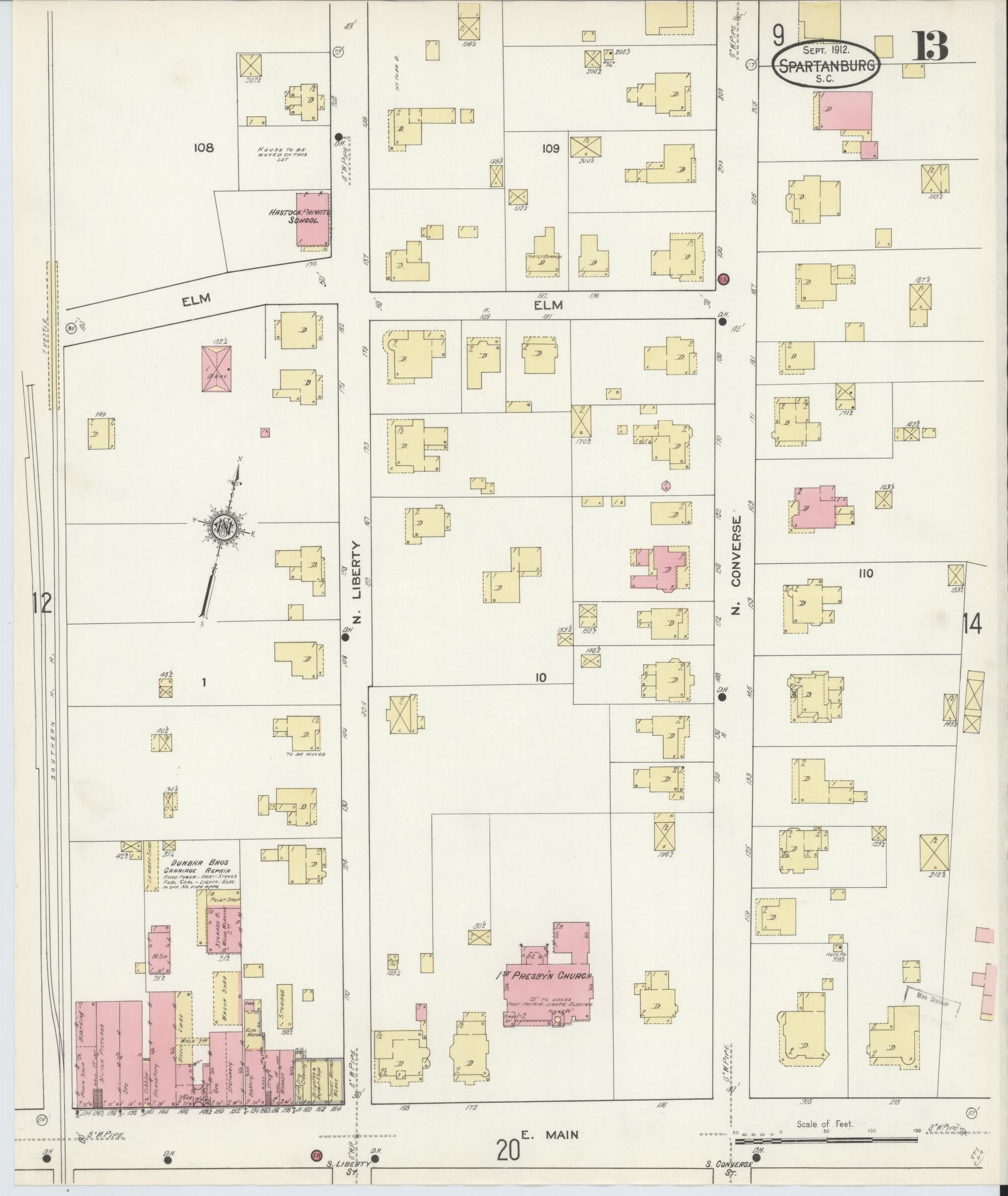 Sanborn Fire Insurance Map from Spartanburg, Spartanburg County, South Carolina (1912), Sheet #0013 - Complete Map Set gallery image, historic Sanborn map, vintage wall art, South Carolina South Carolina