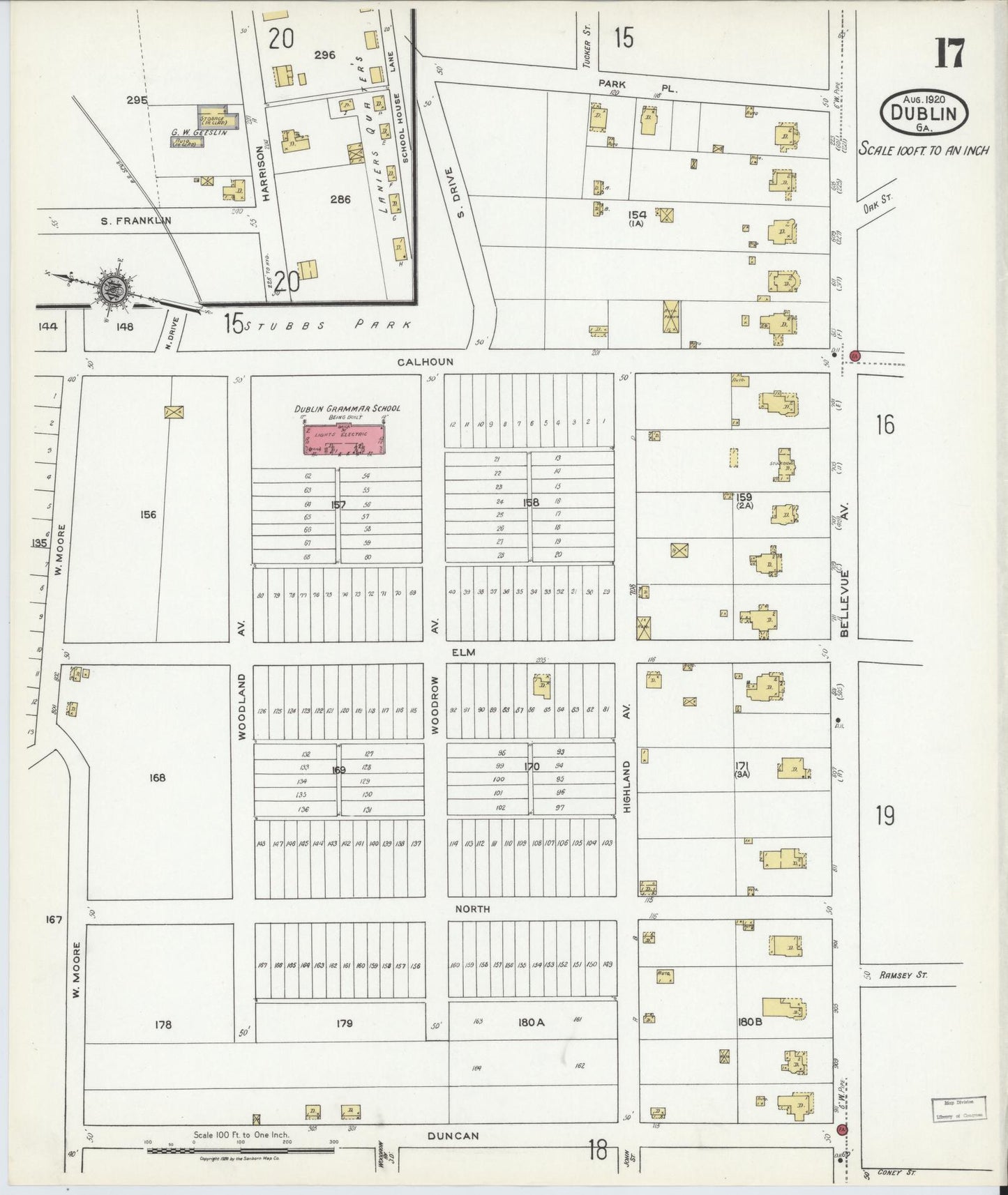 Sanborn Fire Insurance Map from Dublin, Laurens County, Georgia (1920), Sheet #0017 - Historic Sanborn Fire Insurance Map Print, vintage old map wall art, antique decor, genealogy gift, Georgia Georgia map
