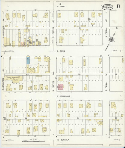 Sanborn Fire Insurance Map from Norman, Cleveland County, Oklahoma (1914), Sheet #0008 - Complete Map Set gallery image, historic Sanborn map, vintage wall art, Oklahoma Oklahoma