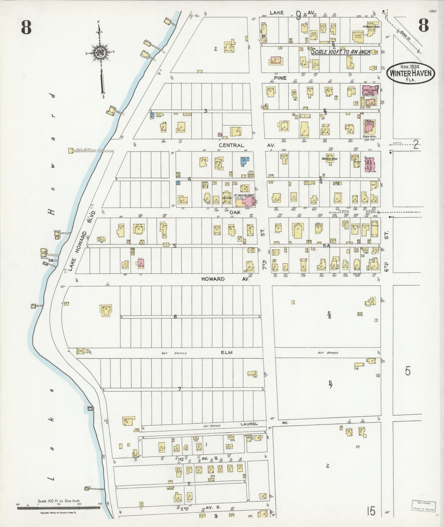 Sanborn Fire Insurance Map from Winter Haven, Polk County, Florida (1924), Sheet #0008 - Complete Map Set gallery image, historic Sanborn map, vintage wall art, Florida Florida