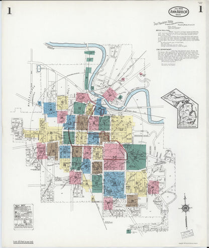 Sanborn Fire Insurance Map from Ann Arbor, Washtenaw County, Michigan (1925), Sheet #0001 - Complete Map Set gallery image, historic Sanborn map, vintage wall art, Michigan Michigan