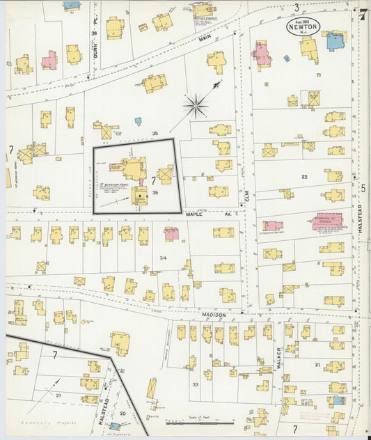 Sanborn Fire Insurance Map from Newton, Sussex County, New Jersey (1903), Sheet #0007 - Historic Sanborn Fire Insurance Map Print, vintage old map wall art, antique decor, genealogy gift, New Jersey New Jersey map