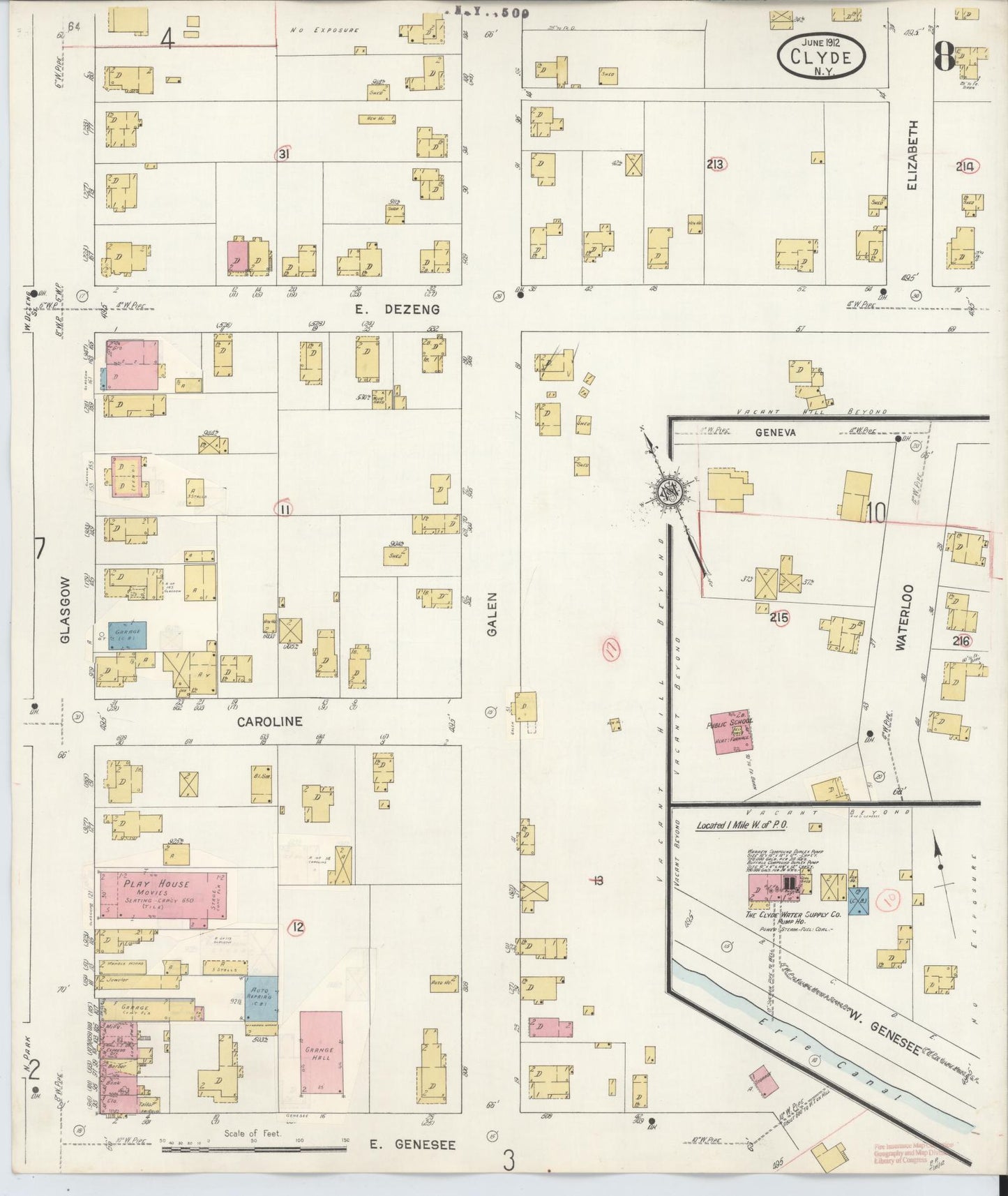Sanborn Fire Insurance Map from Clyde, Wayne County, New York (1932), Sheet #0008 - Complete Map Set gallery image, historic Sanborn map, vintage wall art, New York New York