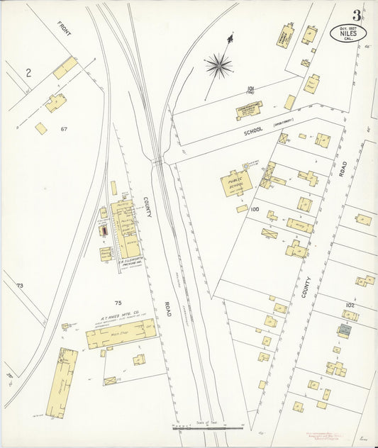 Sanborn Fire Insurance Map from Niles, Alameda County, California (1907), Sheet #0003 - Historic Sanborn Fire Insurance Map Print, vintage old map wall art, antique decor, genealogy gift, California California map