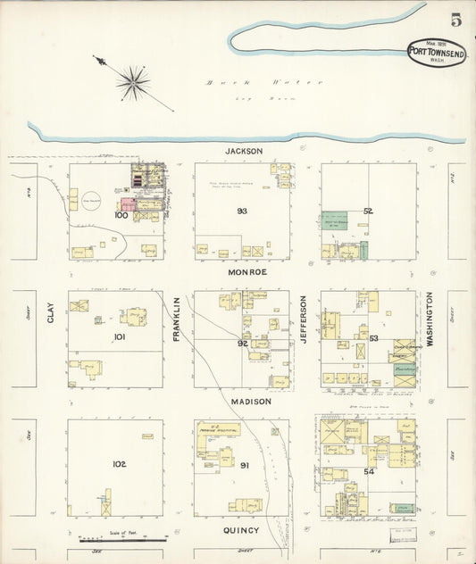 Sanborn Fire Insurance Map from Port Townsend, Jefferson County, Washington (1891), Sheet #0005 - Historic Sanborn Fire Insurance Map Print, vintage old map wall art, antique decor, genealogy gift, Washington Washington map