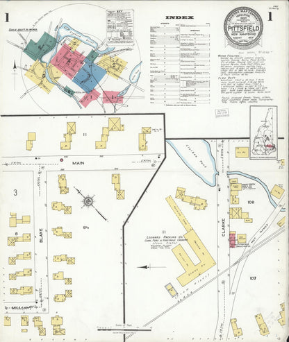 Sanborn Fire Insurance Map from Pittsfield, Merrimack County, New Hampshire (1923), Sheet #0001 - Complete Map Set gallery image, historic Sanborn map, vintage wall art, New Hampshire New Hampshire