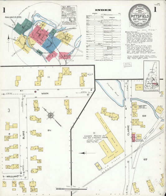 Sanborn Fire Insurance Map from Pittsfield, Merrimack County, New Hampshire (1923), Sheet #0001 - Complete Map Set gallery image, historic Sanborn map, vintage wall art, New Hampshire New Hampshire