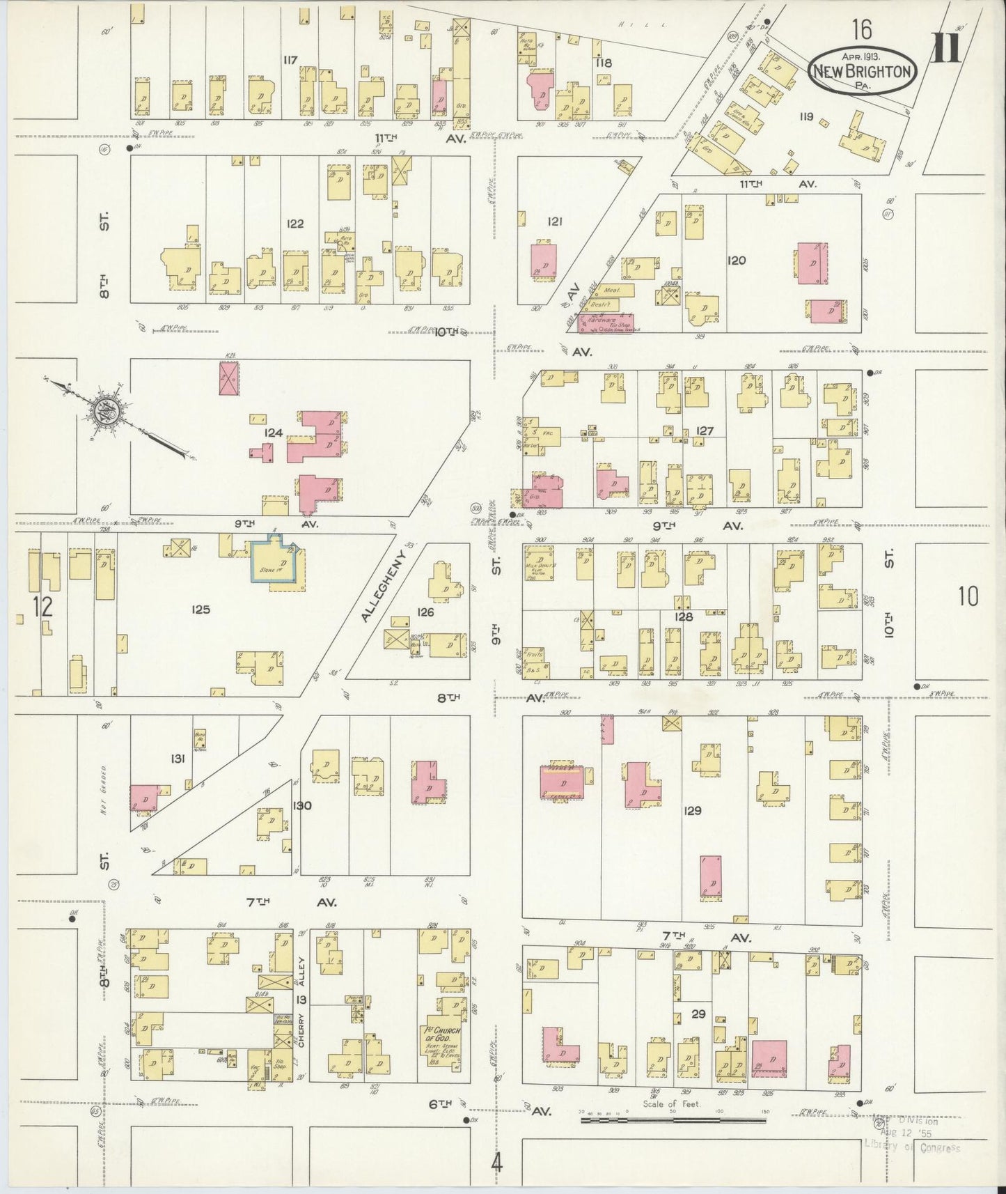 Sanborn Fire Insurance Map from New Brighton, Beaver County, Pennsylvania (1913), Sheet #0011 - Complete Map Set gallery image, historic Sanborn map, vintage wall art, Pennsylvania Pennsylvania