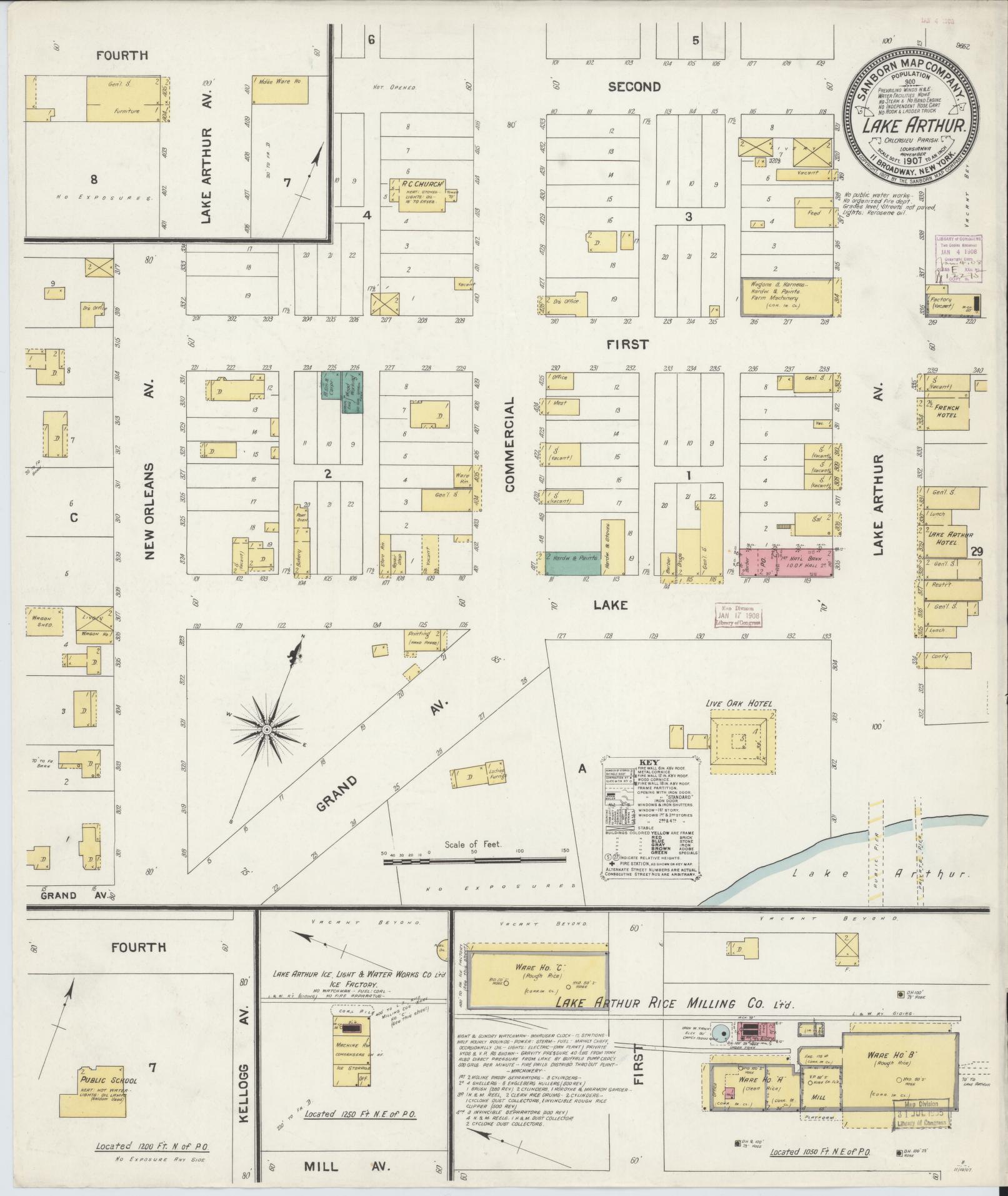 Sanborn Fire Insurance Map from Lake Arthur, Jefferson Davis Parish, Louisiana. (1907) – Historic Sanborn Fire Insurance Map Print