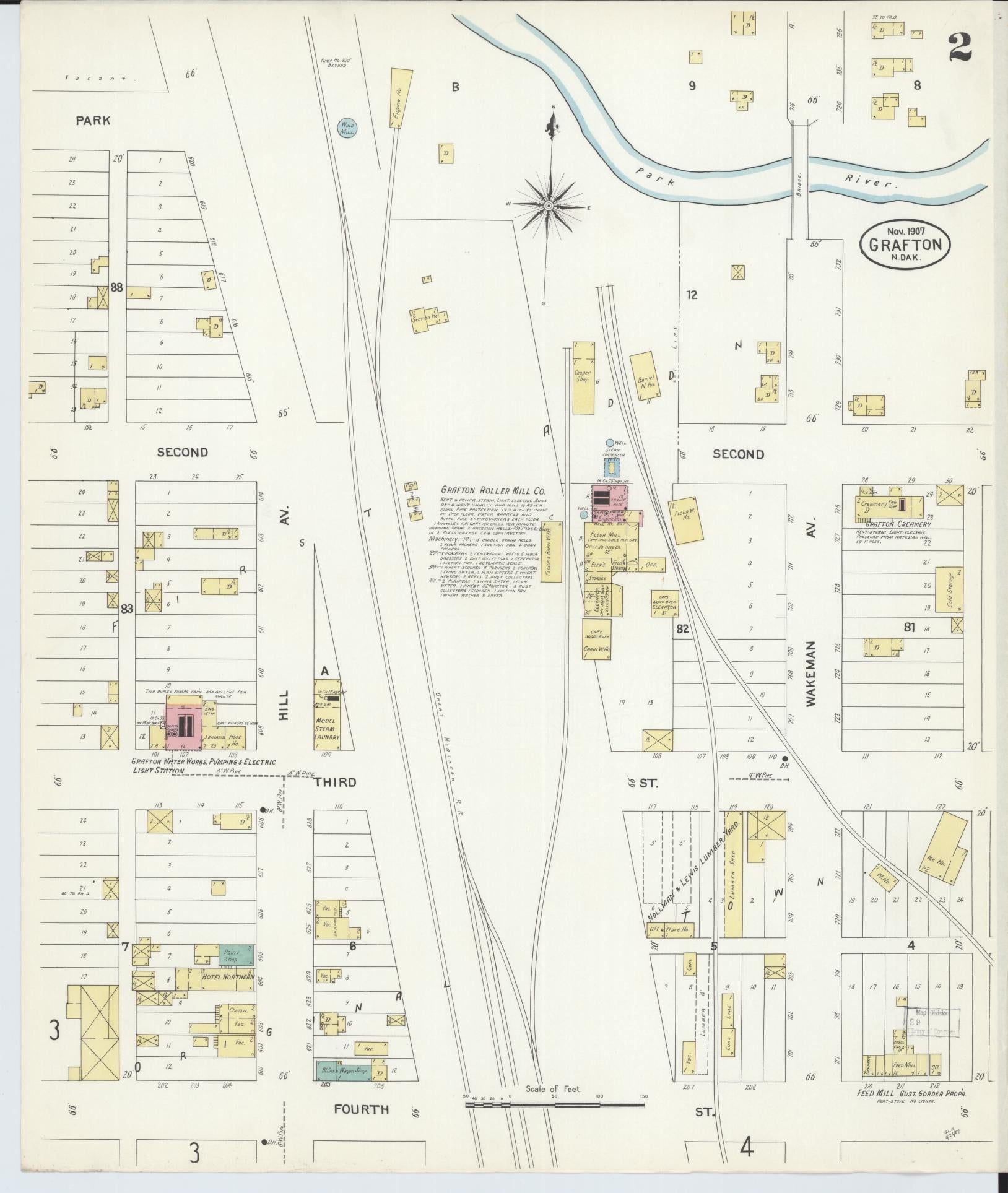 Sanborn Fire Insurance Map from Grafton, Walsh County, North Dakota (1907), Sheet #0002 - Complete Map Set gallery image, historic Sanborn map, vintage wall art, North Dakota North Dakota